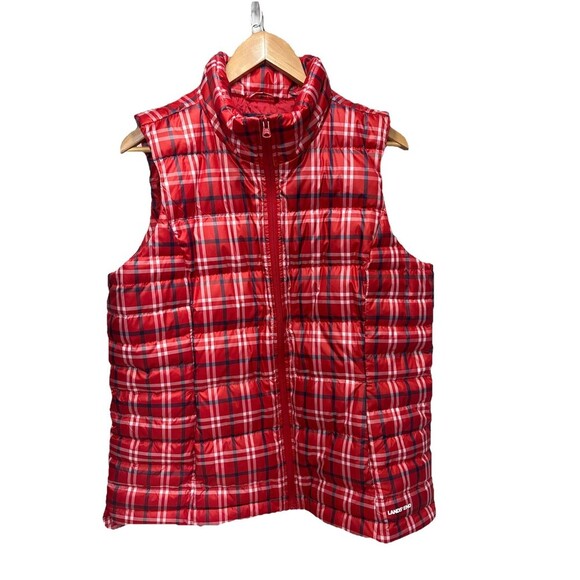 Lands End Women's LT Red Buffalo Plaid Quilted Down Puffer Vest Sleeveless Zip - Picture 3 of 12